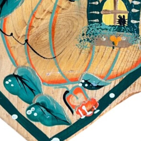 Vintage Folk Art Welcome Sign | Hand Painted Pumpkin Wall Decor with Hanger - Picture 4 of 10